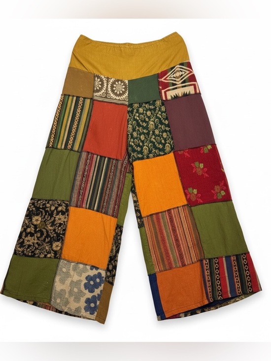 Kathmandu Imports Pants - Boho Patchwork Wide Leg Pants Cotton Nepal Festival Hippie Lounge M/L NWT